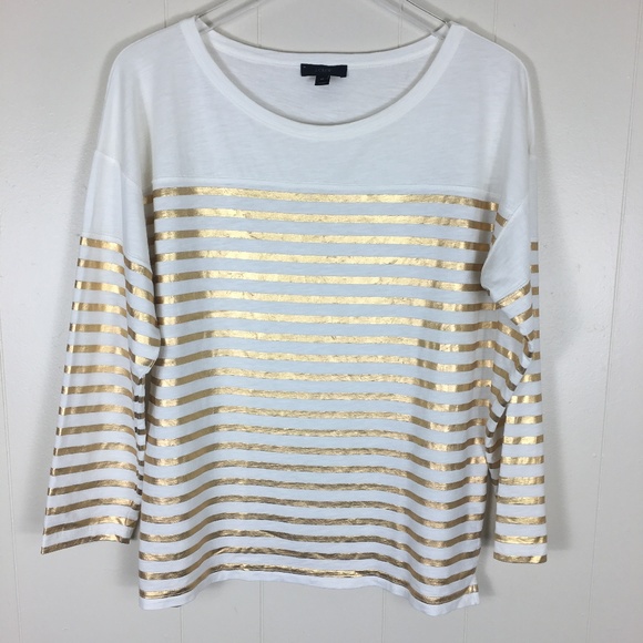 J. Crew Tops - J.Crew White With Gold Metallic Stripes Tee Shirt